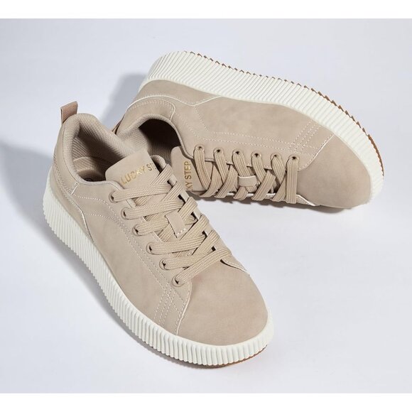 Lucky Step Women Apricot Rhinestone Sparkly Chunky Retro Braided Casual Sneakers - Picture 5 of 9